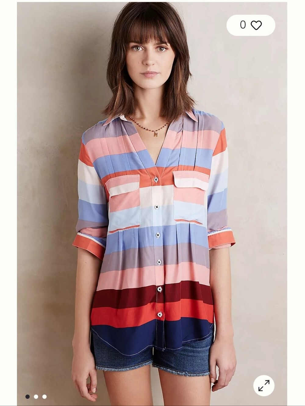 Maeve Striped Button-Front V-Neck Blouse - Multi Pink/Blue Size 4